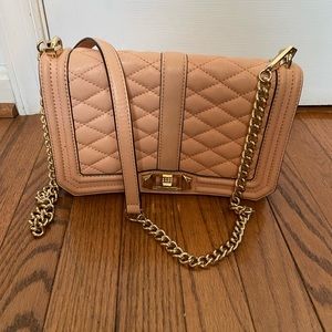 Rebecca Minkoff Quilted Peach Crossbody Bag with Gold Chain